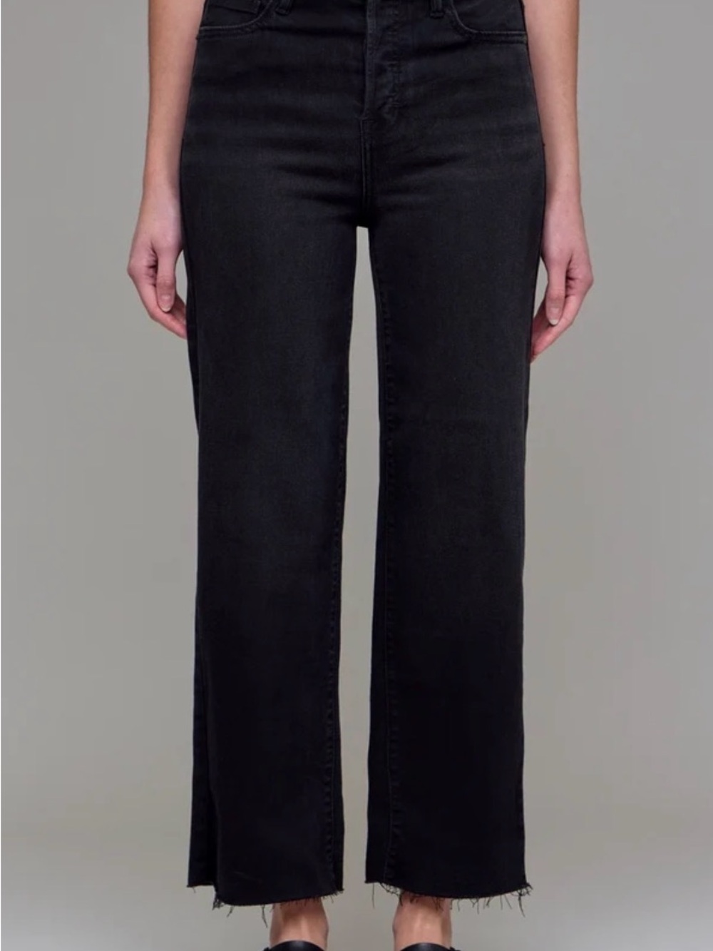 Hidden | Tracey Wide High-Rise Straight-Leg Jeans with Distressed Hem in Black